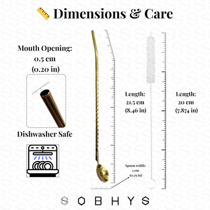 Premium Stainless Steel Spoon Straws Set - Golden-Spoon Straws collection SOBHYS - UAE