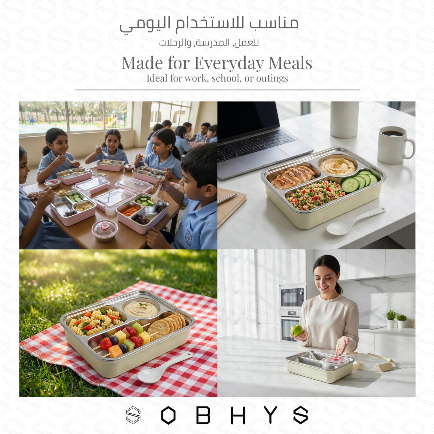 Stainless Steel Lunch Box with Removable Inner Tray - Pink