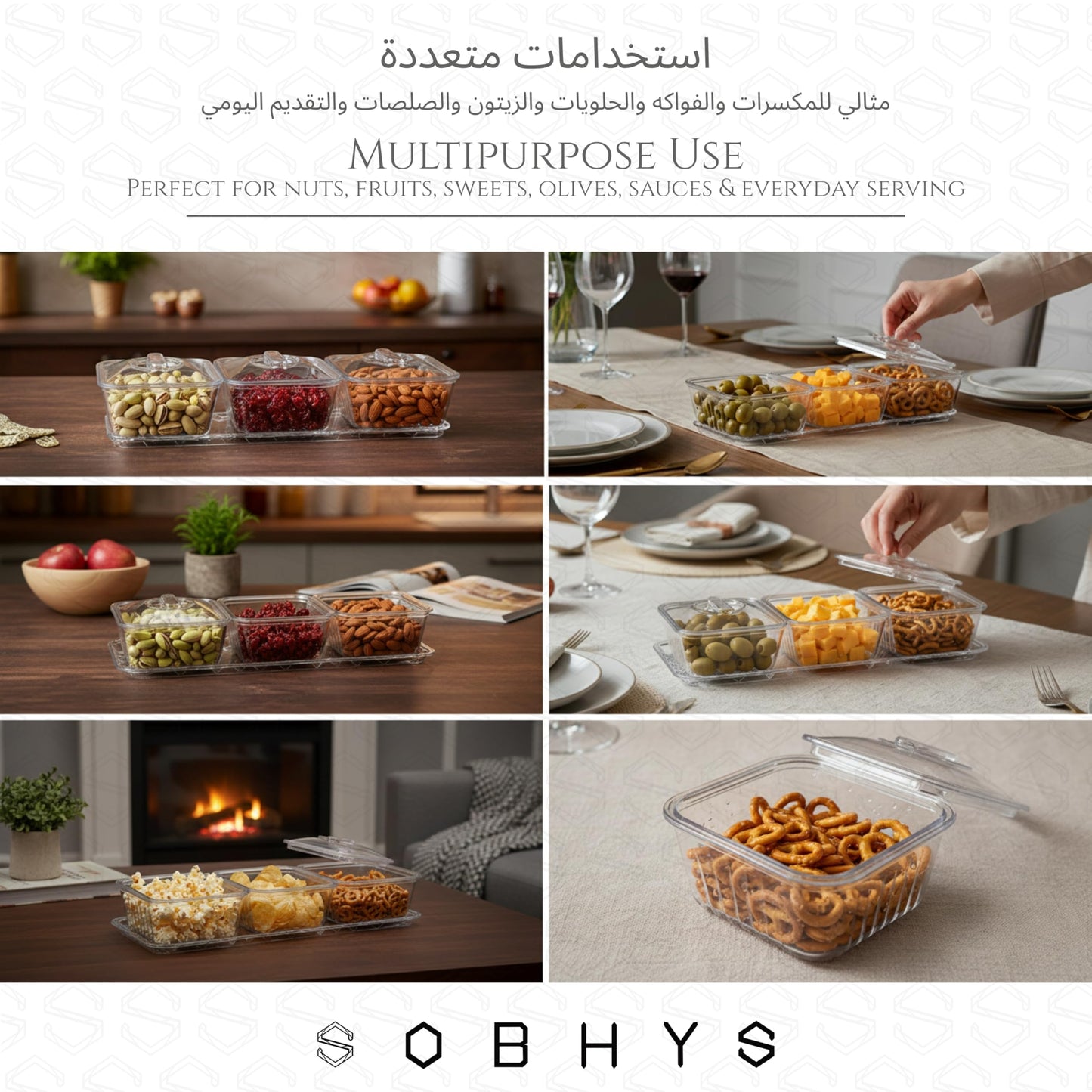 Acrylic serving set - 3 Squaare Bowl