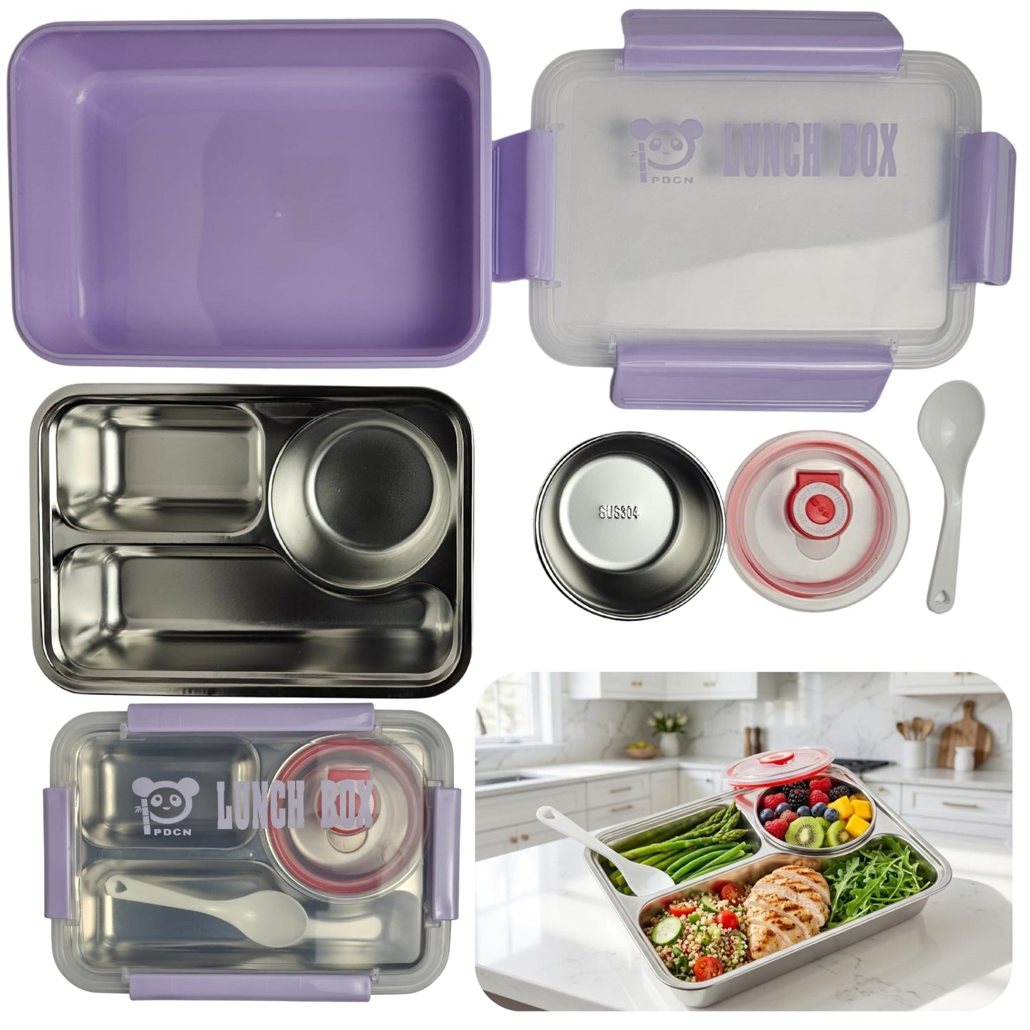 Stainless Steel Lunch Box with Removable Inner Tray - Lavender