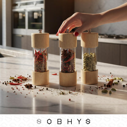 Wood and Acrylic Salt and Pepper Grinder - Natural Wood Kitchen Essentials SOBHYS - UAE