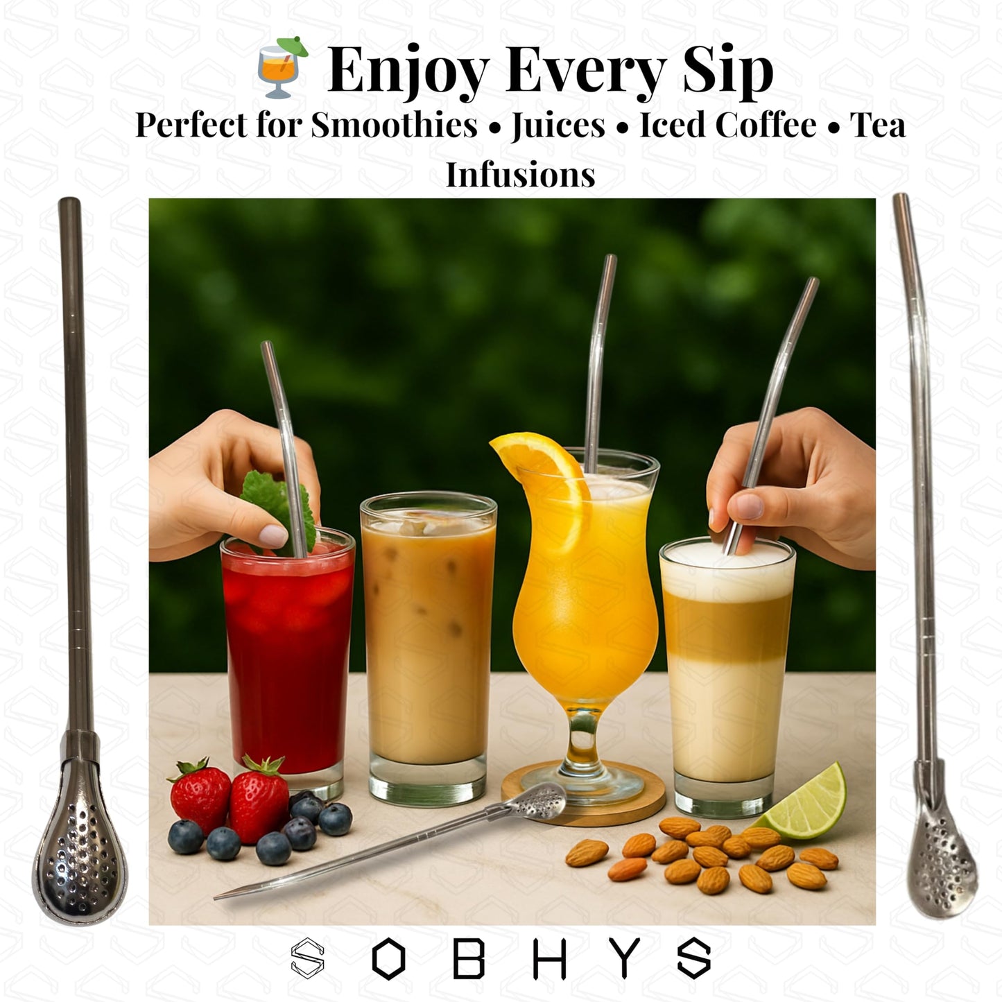 Premium Stainless Steel Spoon Straws Set - Silver-S- filter