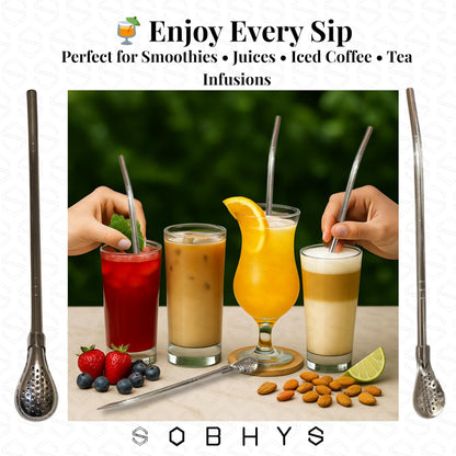 Premium Stainless Steel Spoon Straws Set - Silver-S- filter Straws collection SOBHYS - UAE