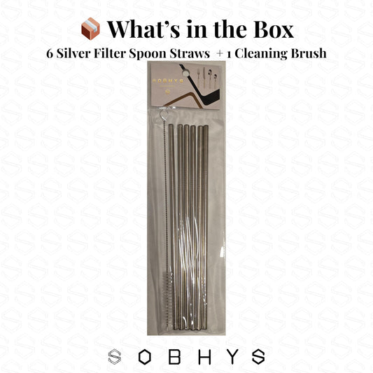 Premium Stainless Steel Spoon Straws Set - Silver-Straight Straws collection SOBHYS - UAE