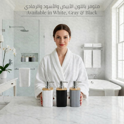 Ribbed Bamboo Soap Dispenser with Natural Bamboo Lid - Black Drinkware collection SOBHYS - UAE