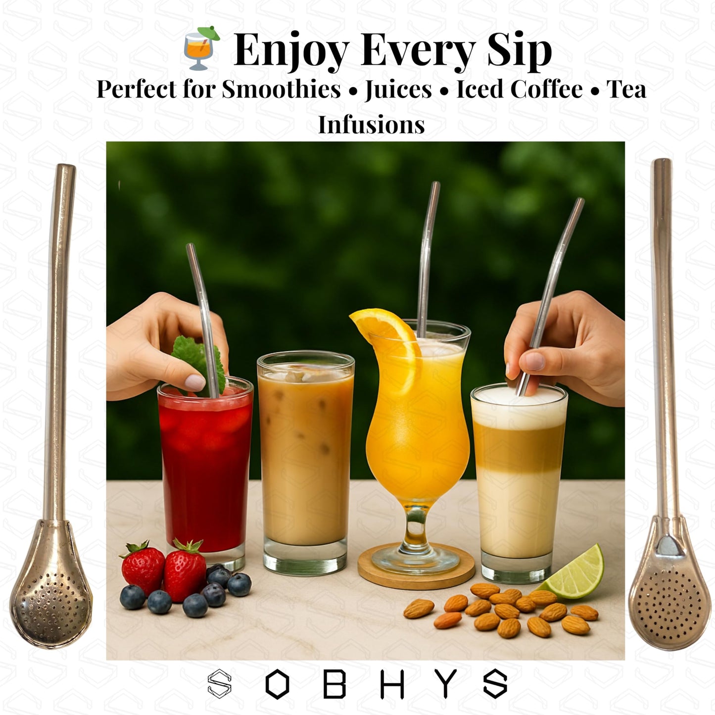 Premium Stainless Steel Spoon Straws Set - Silver-L-filter