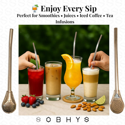 Premium Stainless Steel Spoon Straws Set - Silver-L-filter Straws collection SOBHYS - UAE