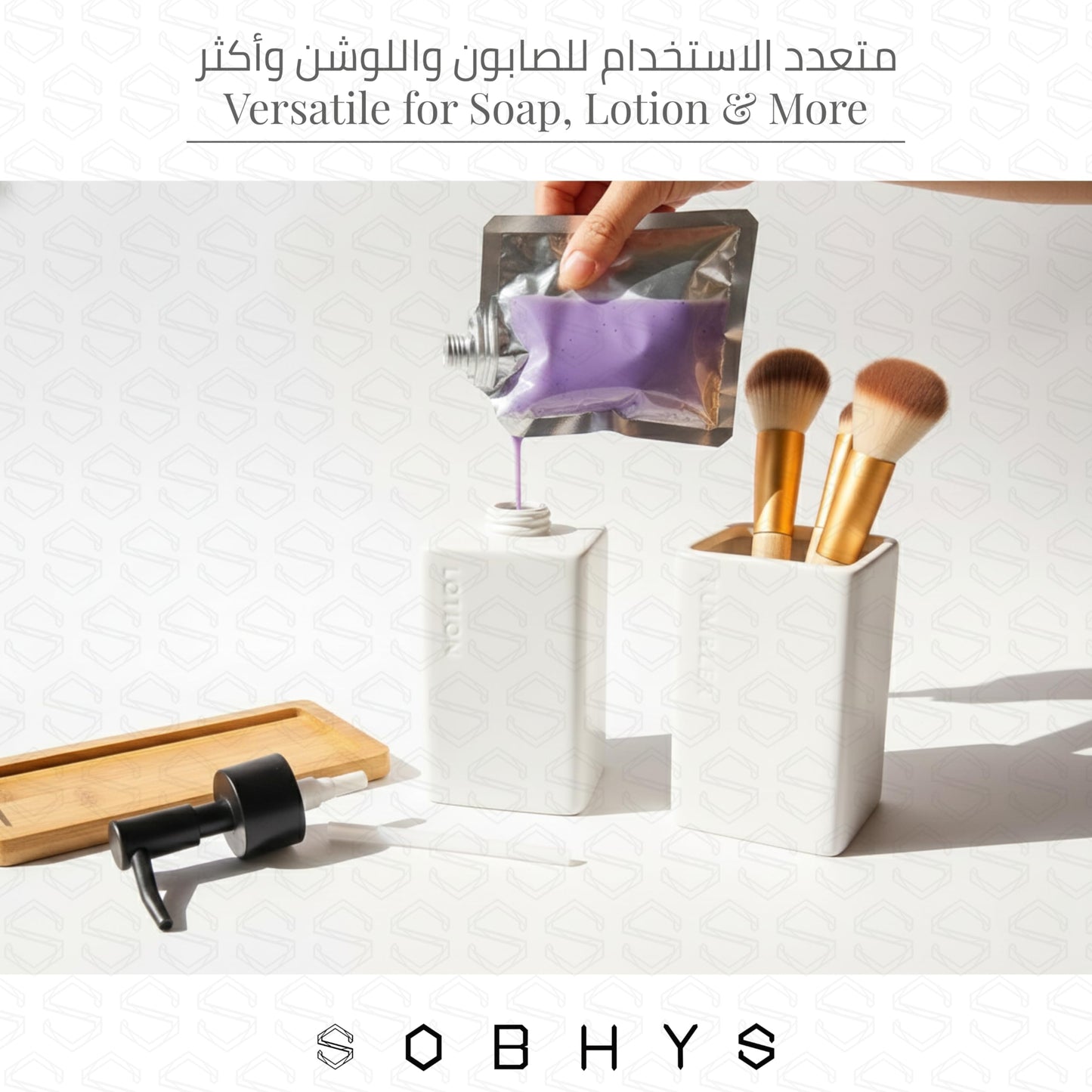 Ceramic Bathroom Countertop Set with Bamboo Tray - White Matte