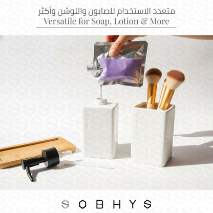 Ceramic Bathroom Countertop Set with Bamboo Tray - White Matte Bathroom decor collection SOBHYS - UAE