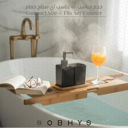 Ceramic Bathroom Countertop Set with Bamboo Tray - Black Matte Bathroom decor collection SOBHYS - UAE