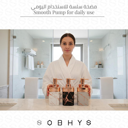 Marble Soap Dispenser with Rose Gold Pump - Greige Drinkware collection SOBHYS - UAE