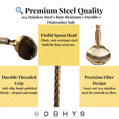 Premium Stainless Steel Spoon Straws Set - Golden-Spoon Straws collection SOBHYS - UAE