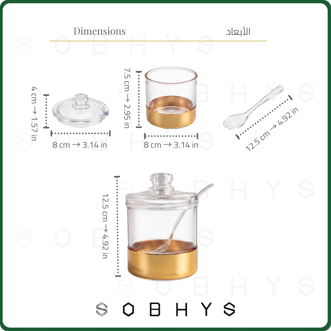 Acrylic Sugar Jar with Gold Base, Lid and Spoon