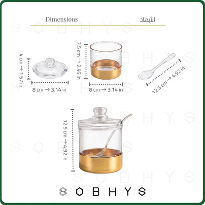 Acrylic Sugar Jar with Gold Base, Lid and Spoon