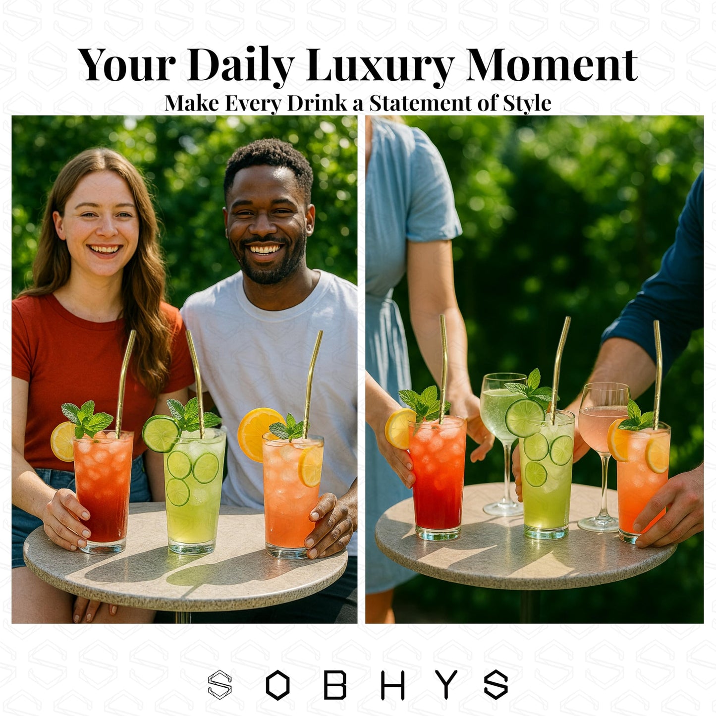 Premium Stainless Steel Spoon Straws Set - Golden-Spoon