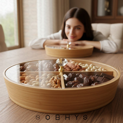 Deluxe Bamboo & Crystal Oval Hosting Tray (29cm)