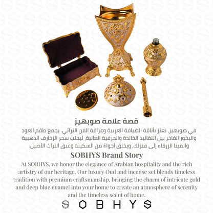 Luxury Arabic Incense Burner & Perfume Set – Royal White & Gold | 3-Piece Mabkhara, Meresh & Velvet Box