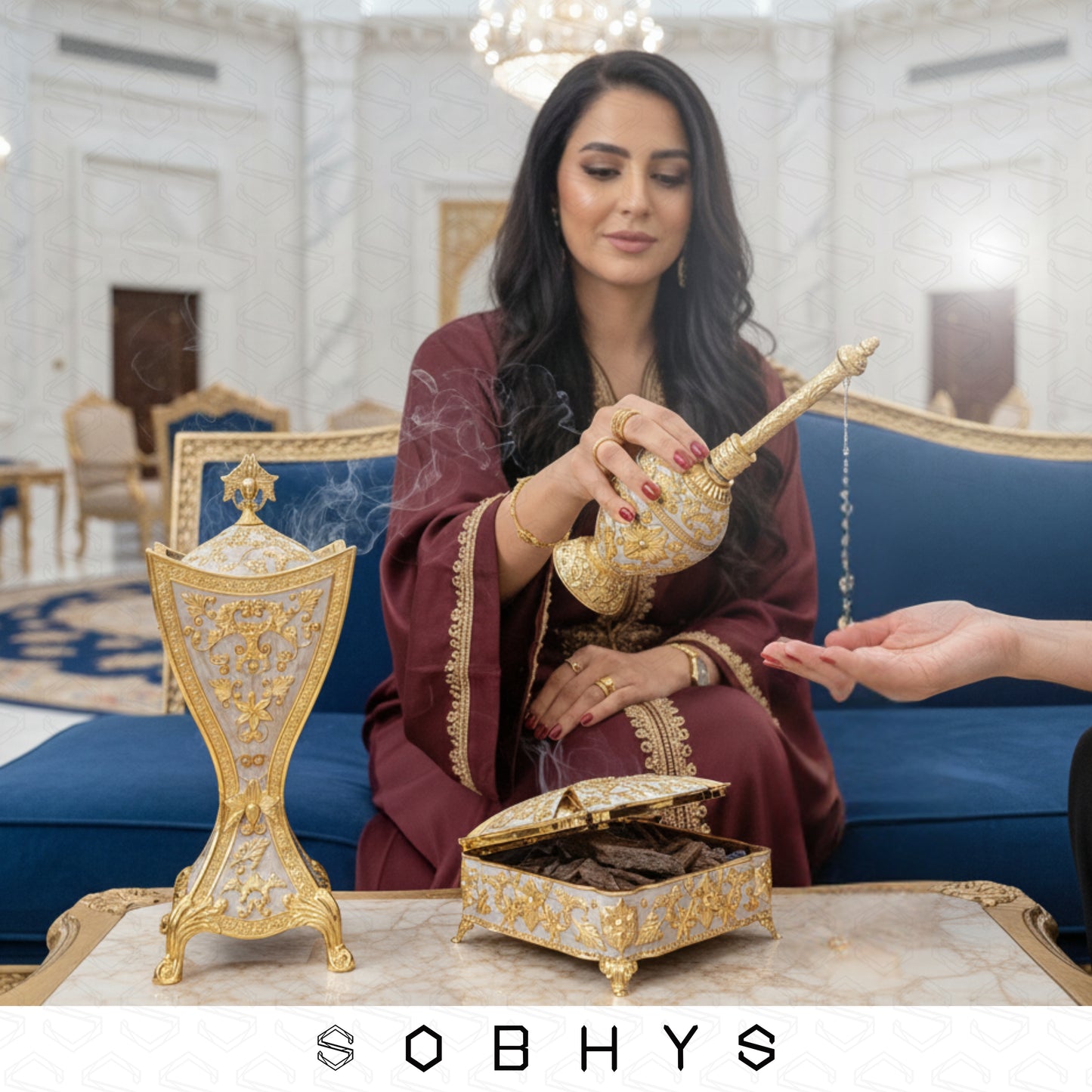 Luxury Arabic Incense Burner & Perfume Set – Royal White & Gold | 3-Piece Mabkhara, Meresh & Velvet Box