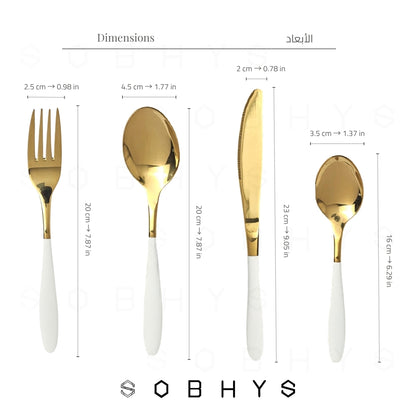 Cutlery Set 16-Piece – Stainless Steel Flatware, Gold & White