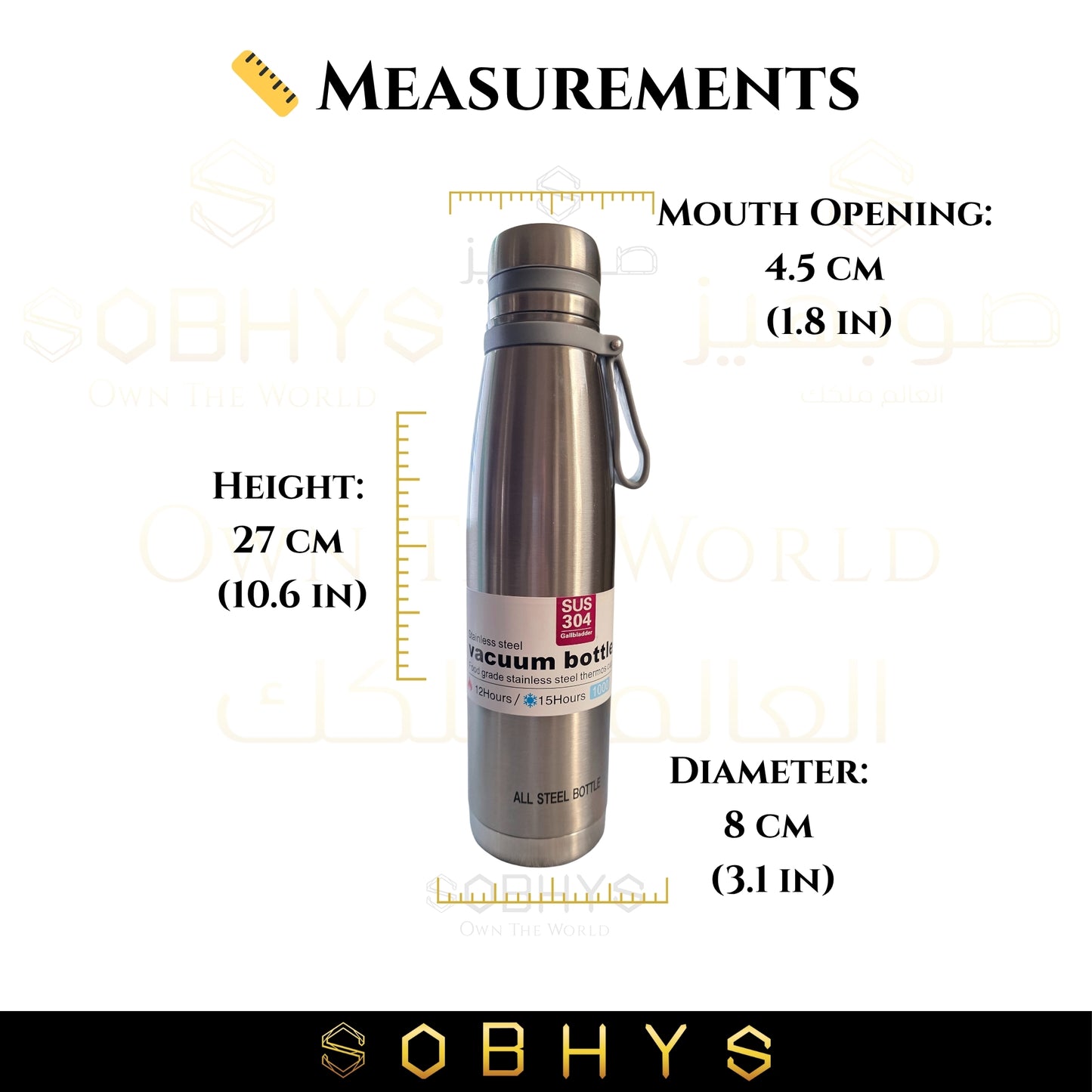 SOBHYS Stainless Steel Insulated Bottle Hot & Cold Flask, 1L/1000ml, SUS 304 Double-Wall Thermal with removable Filter, 12-15 Hours Temperature Retention (1, Silver, 1000 ml/1 L)