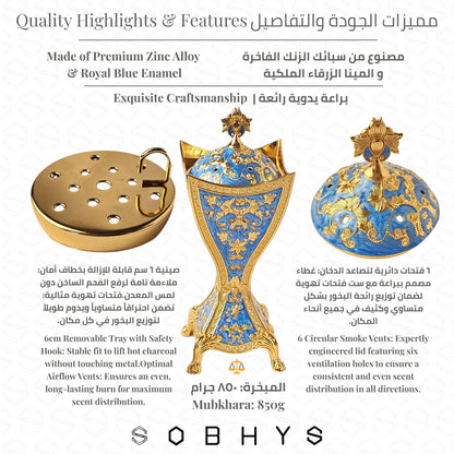 Velvet lined storage box Arabic incense set Royal Blue Gold Sobhys
