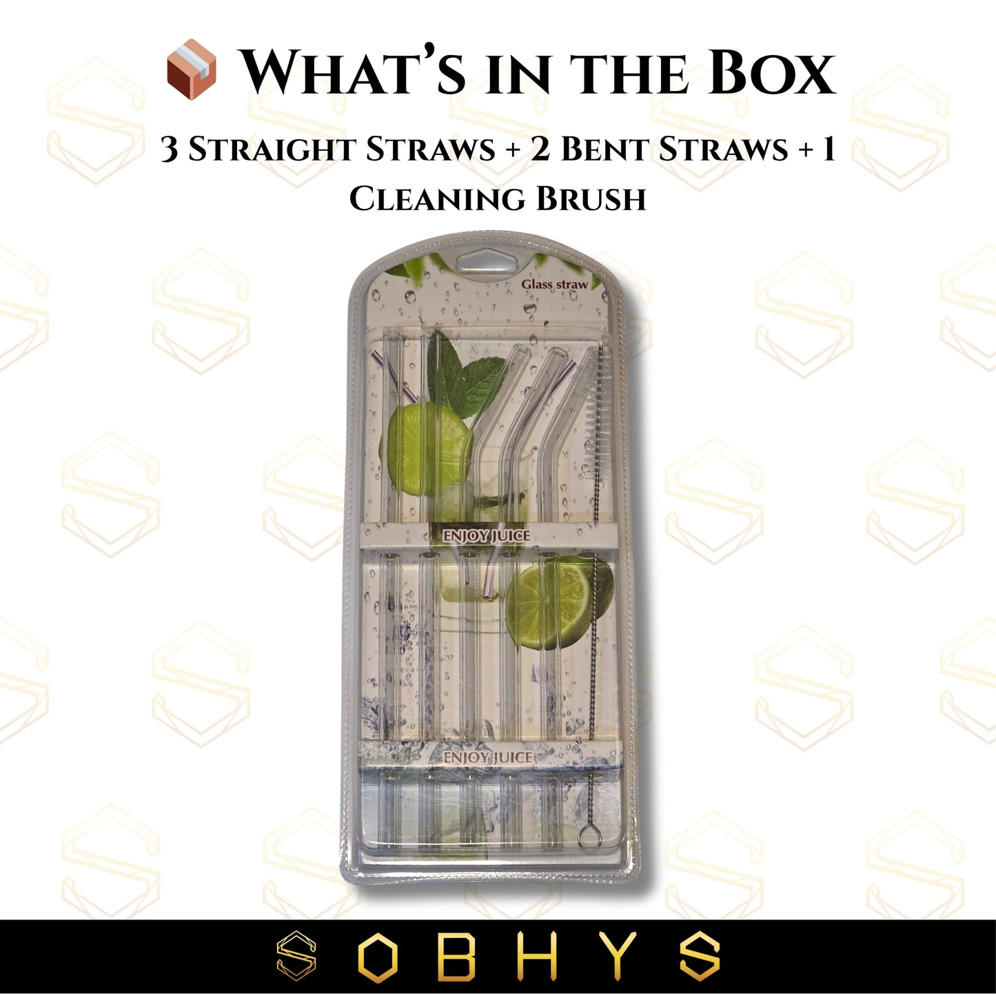 SOBHYS Glass Drinking Straw Set, 5 Piece Borosilicate Straws with Cleaning Brush, Straight and Bent Design for Smoothies, Cocktails, Juices