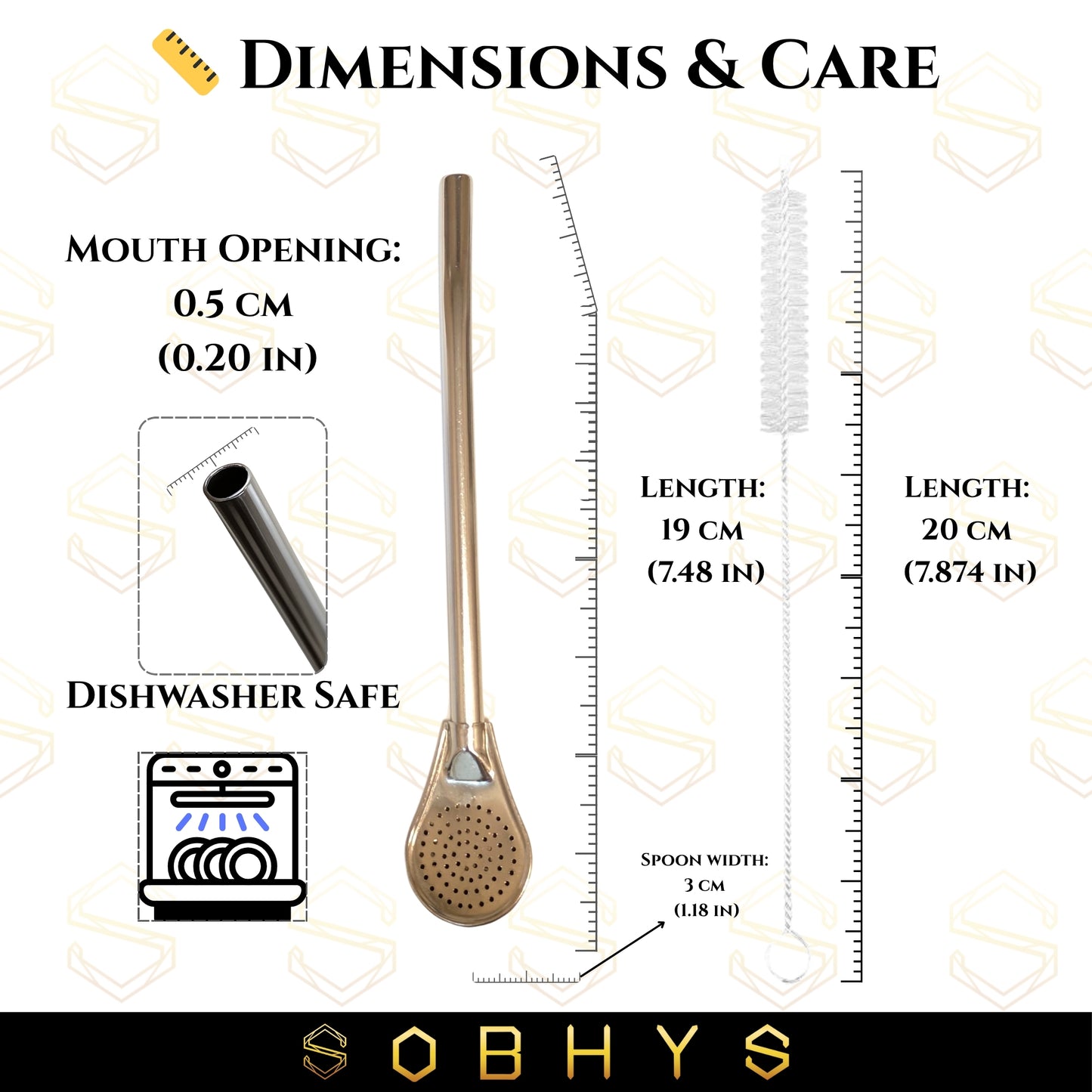 SOBHYS Premium Stainless Steel Spoon Straws Set, 304 Grade Steel, 21.5 cm Length, Rust-Resistant Filter Design, Silver, 6-Pack with Cleaning Brush, Dishwasher Safe (Silver-L-filter)