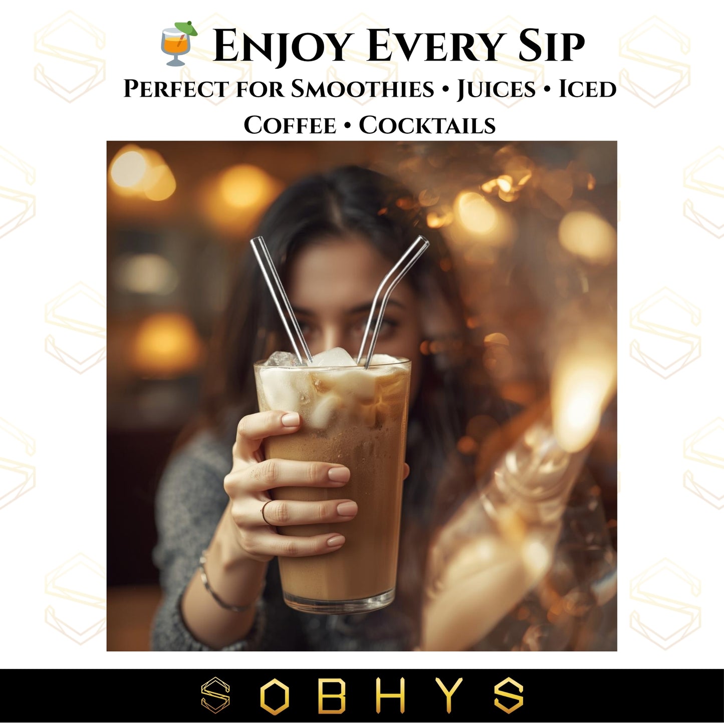 SOBHYS Glass Drinking Straw Set, 5 Piece Borosilicate Straws with Cleaning Brush, Straight and Bent Design for Smoothies, Cocktails, Juices