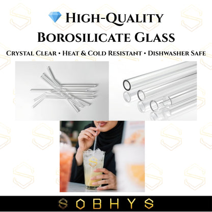 SOBHYS Glass Drinking Straw Set, 5 Piece Borosilicate Straws with Cleaning Brush, Straight and Bent Design for Smoothies, Cocktails, Juices