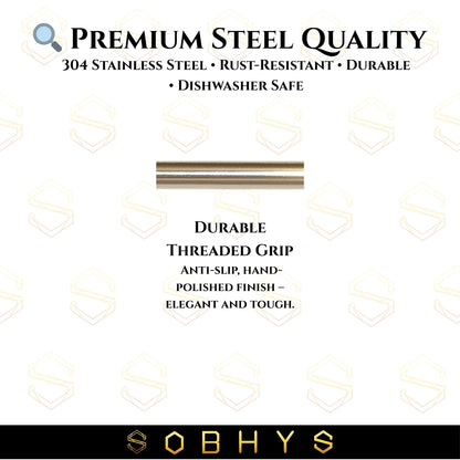 SOBHYS Premium Stainless Steel Spoon Straws Set, 304 Grade Steel, 21.5 cm Length, Rust-Resistant Filter Design, Silver, 6-Pack with Cleaning Brush, Dishwasher Safe (Silver-Straight)