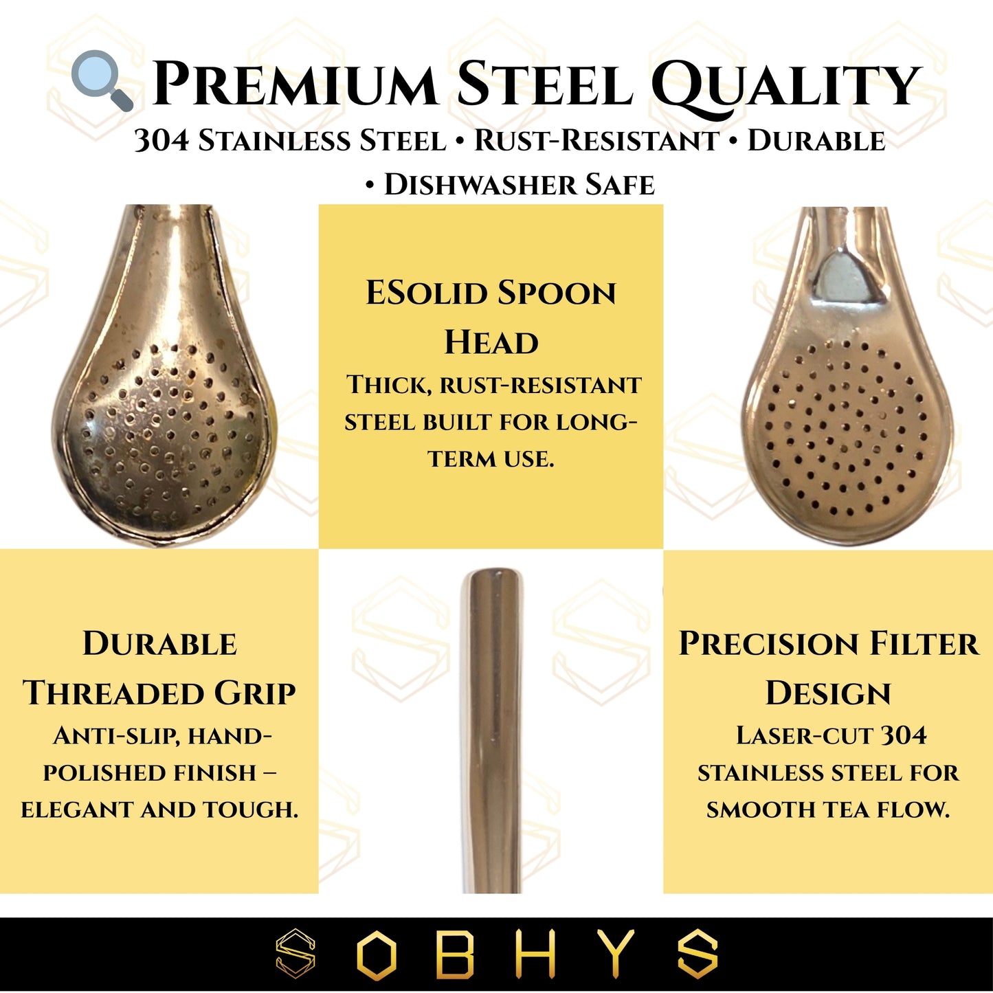 SOBHYS Premium Stainless Steel Spoon Straws Set, 304 Grade Steel, 21.5 cm Length, Rust-Resistant Filter Design, Silver, 6-Pack with Cleaning Brush, Dishwasher Safe (Silver-L-filter)