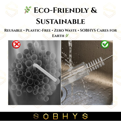 SOBHYS Glass Drinking Straw Set, 5 Piece Borosilicate Straws with Cleaning Brush, Straight and Bent Design for Smoothies, Cocktails, Juices