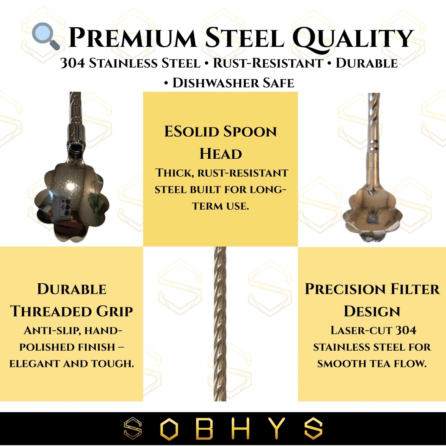 SOBHYS Premium Stainless Steel Spoon Straws Set, 304 Grade Steel, 21.5 cm Length, Rust-Resistant Filter Design, Silver, 6-Pack with Cleaning Brush, Dishwasher Safe (Silver-Spoon)