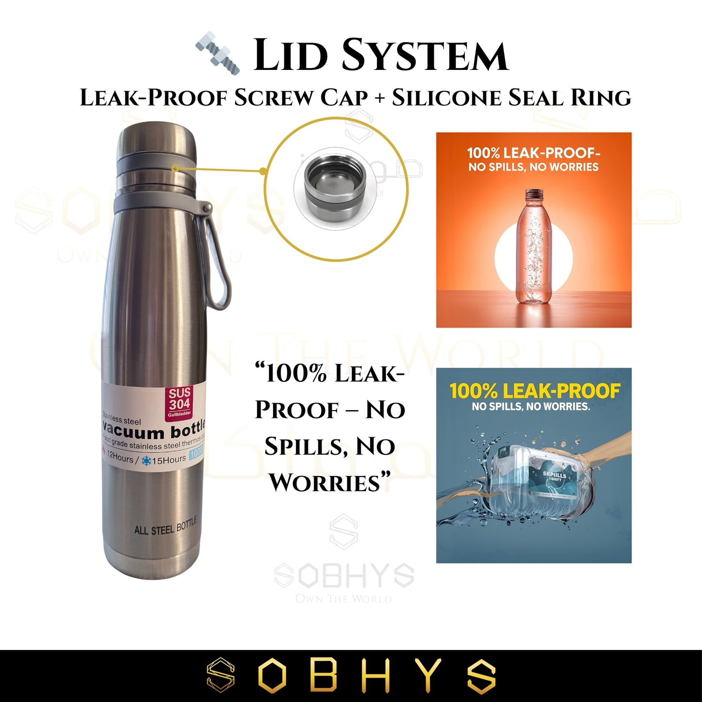 SOBHYS Stainless Steel Insulated Bottle Hot & Cold Flask, 1L/1000ml, SUS 304 Double-Wall Thermal with removable Filter, 12-15 Hours Temperature Retention (1, Silver, 1000 ml/1 L)