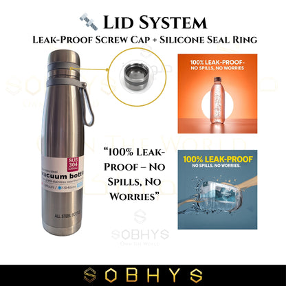 SOBHYS Stainless Steel Insulated Bottle Hot & Cold Flask, 1L/1000ml, SUS 304 Double-Wall Thermal with removable Filter, 12-15 Hours Temperature Retention (1, Silver, 1000 ml/1 L)