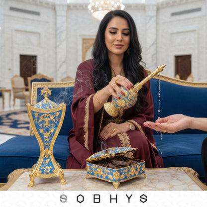 Luxury Mabkhara Meresh set Royal Blue Gold premium gift UAE delivery
