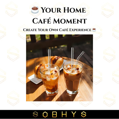 SOBHYS Glass Drinking Straw Set, 5 Piece Borosilicate Straws with Cleaning Brush, Straight and Bent Design for Smoothies, Cocktails, Juices