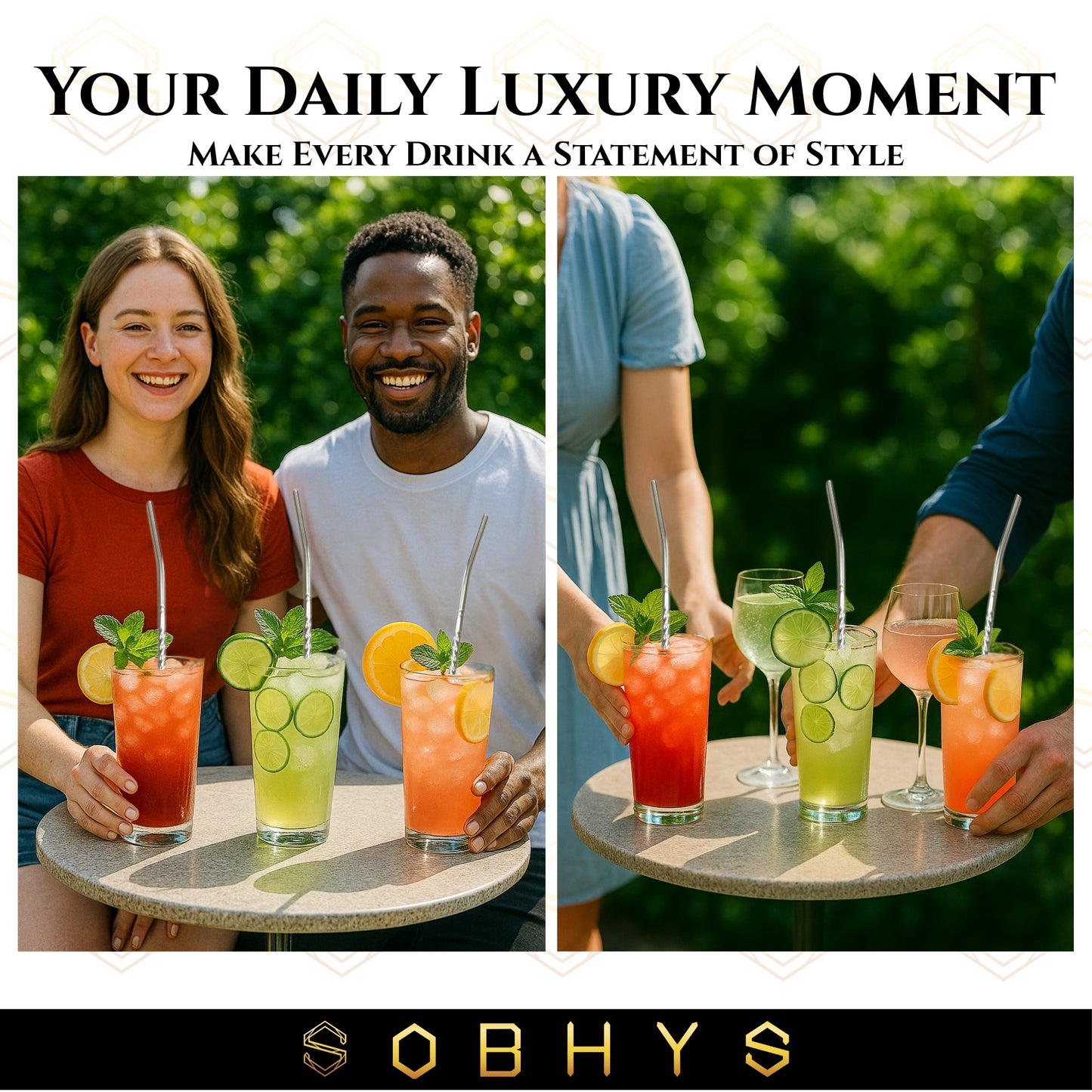 SOBHYS Premium Stainless Steel Spoon Straws Set, 304 Grade Steel, 21.5 cm Length, Rust-Resistant Filter Design, Silver, 6-Pack with Cleaning Brush, Dishwasher Safe (Silver-Spoon)