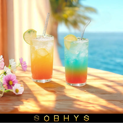 SOBHYS Glass Drinking Straw Set, 5 Piece Borosilicate Straws with Cleaning Brush, Straight and Bent Design for Smoothies, Cocktails, Juices