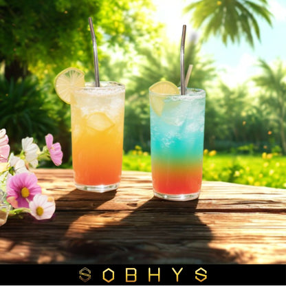 SOBHYS Premium Stainless Steel Spoon Straws Set, 304 Grade Steel, 21.5 cm Length, Rust-Resistant Filter Design, Silver, 6-Pack with Cleaning Brush, Dishwasher Safe (Silver-S- filter)