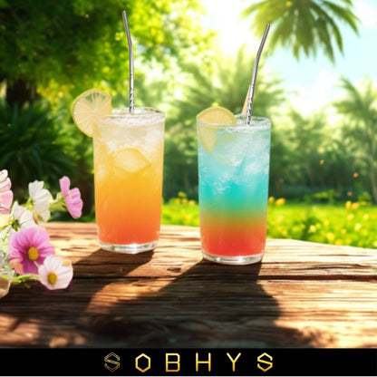 SOBHYS Premium Stainless Steel Spoon Straws Set, 304 Grade Steel, 21.5 cm Length, Rust-Resistant Filter Design, Silver, 6-Pack with Cleaning Brush, Dishwasher Safe (Silver-Spoon)