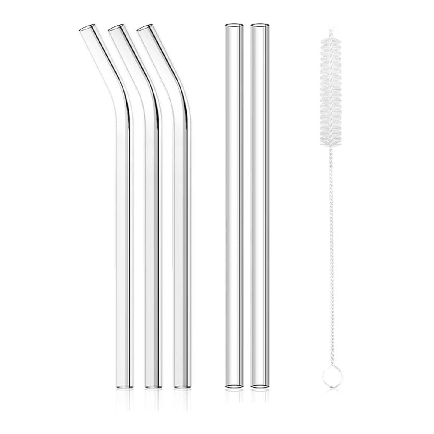SOBHYS Glass Drinking Straw Set, 5 Piece Borosilicate Straws with Cleaning Brush, Straight and Bent Design for Smoothies, Cocktails, Juices