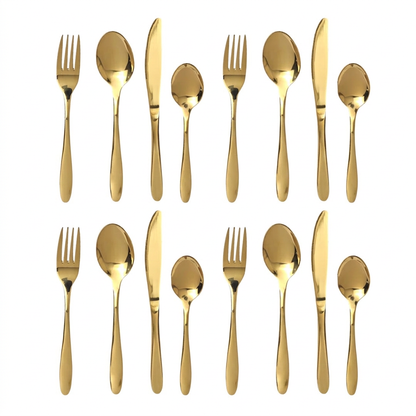 Cutlery Set 16-Piece – Stainless Steel Flatware, Full Gold