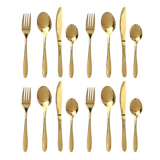 Cutlery Set 16-Piece – Stainless Steel Flatware, Full Gold